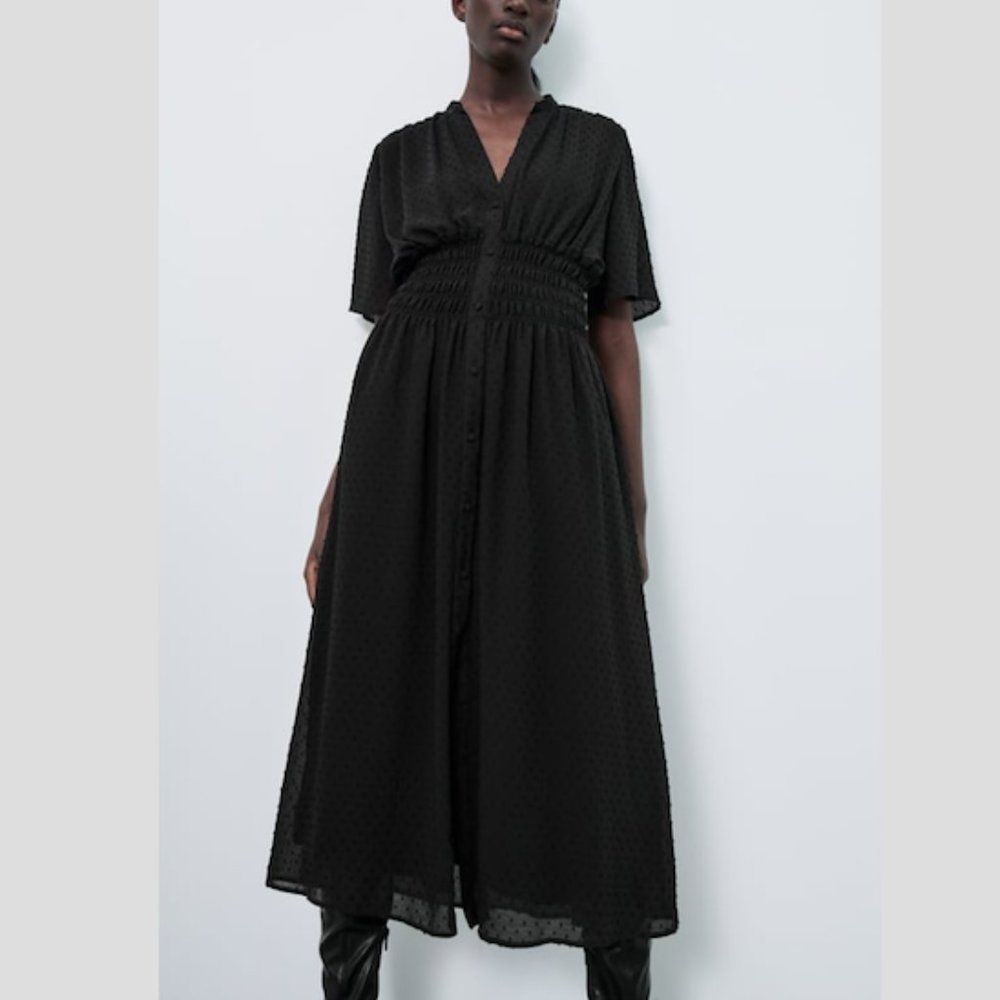 Zara Dotted Mesh Midi Dress Sz XS NWT - Picture 5 of 9